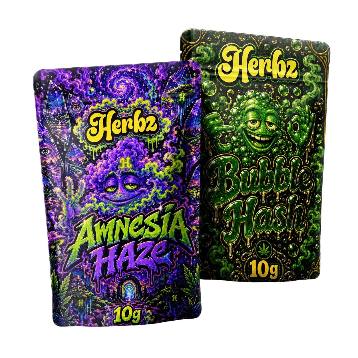 Amnesia Haze och Bubble Hash 20 g THCA-bundle med toppskott och hasch på svart bakgrund