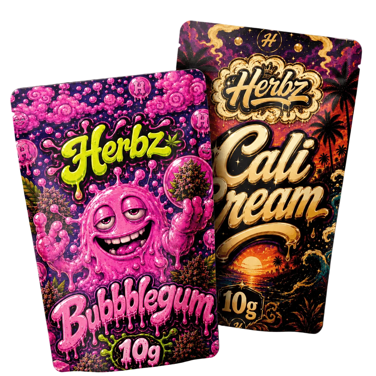 Bubblegum och Cali Cream 20 g THCA-bundle med toppskott och static hash på svart bakgrund