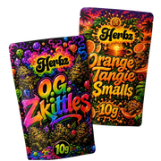 O.G. Zkittles och Orange Tangie Smalls 20 g THCA-bundle med två flower-produkter på svart bakgrund