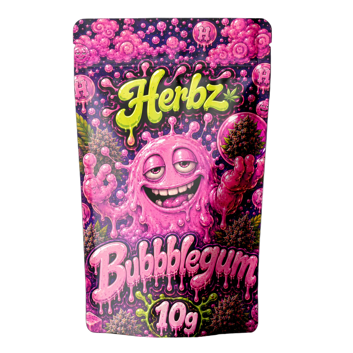Bubblegum 25% THCA indoor flower med kraftigt frostat trichomlager på svart bakgrund