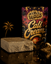 Cali Cream static hash framför färgglad Herbz 10 g förpackning