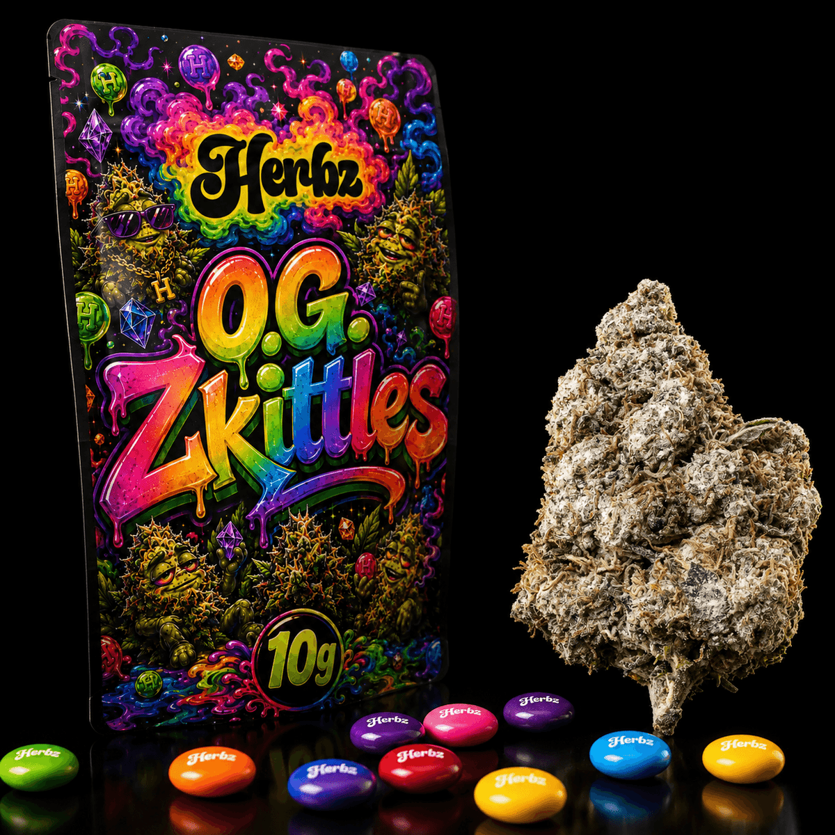 Närbild av O.G. Zkittles 24% THCA med ljusgröna nyanser och orange pistiller