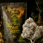 Herbz Thai Haze-förpackning med färgglad haze-inspirerad design